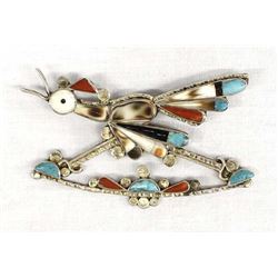 Vintage Native American Zuni Inlay Roadrunner Pin