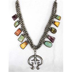 Navajo Silver Multi-Stone Squash Blossom Necklace
