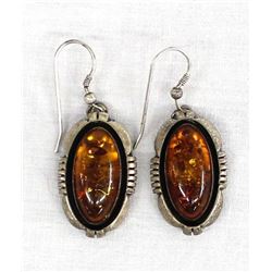 Navajo Sterling Amber Earrings by Lonnie Willie