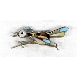 Zuni Sterling Inlay Roadrunner Pin Pendant