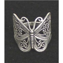 Sterling Silver Filigree Butterfly Ring, Sz 12.5