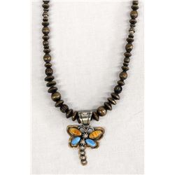 Navajo Copper Bead Necklace & Dragonfly Pendant