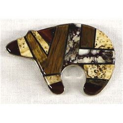 Navajo Silver Inlay Bear Pin Pendant, C. Begay