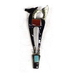 Sterling, Enamel, Turquoise, Carnelian Horse Pin