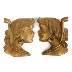 2 Igorot Carved Wood Human Profile Carvings
