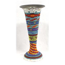 Hand Beaded Metal Vase by Kathy Kills Thunder