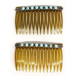 Vintage Navajo Sterling Turquoise Hair Combs