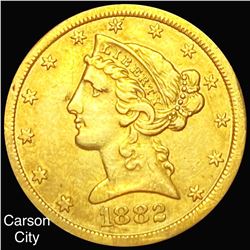 1882-CC $5 Gold Half Eagle NEARLY UNCIRCULATED