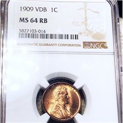 1909 V.D.B. Lincoln Wheat Penny NGC - MS 64 RB