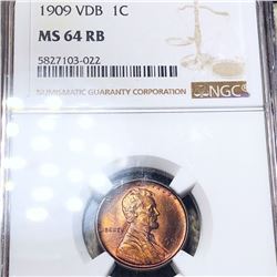 1909 V.D.B. Lincoln Wheat Penny NGC - MS 64 RB
