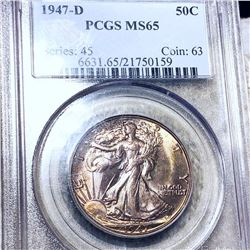 1947-D Walking Half Dollar PCGS - MS65