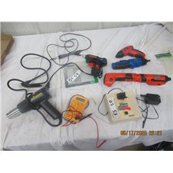 Hobby Paint Shaker, Wagner Heat Gun, Glue Gun, Tester, 3 Cordless Tools w Chargers