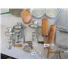 Image 2 : Wood Salt Cannister, Enamalware, Al Rolling Pin, Meat Grinder - Vintage