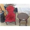Image 1 : 2 Items Carved Back Parlor Chair & Stand 21" x 28" x 23"