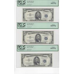 1953A $5 Silver Certificates PCGS 8 Consecutive Notes