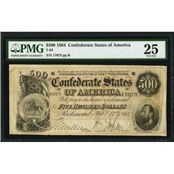 1864 $500 Confederate States of America Note PMG 25