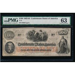 1862-63 $100 Confederate States of America Note PMG 63
