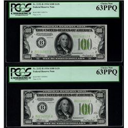 1934 $100 New York Consecutive Federal Reserve Notes PCGS 63PPQ