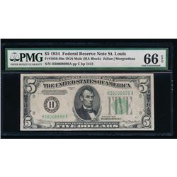 1934 $5 St Louis Federal Reserve Note PMG 66EPQ