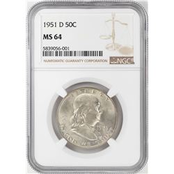 1951-D Franklin Half Dollar Coin NGC MS64