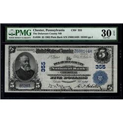 1902 $5 Delaware County National Bank Note PMG 30EPQ