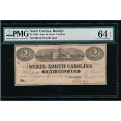 1863 $2 Raleigh NC Obsolete Note PMG 64EPQ