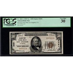 1929 $50 Los Angeles National Bank Note PCGS 30