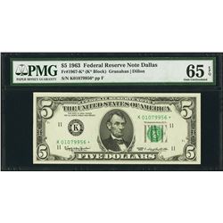 1963 $5 Dallas Federal Reserve STAR Note PMG 65EPQ