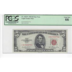 1953 $5 Legal Tender STAR Note PCGS 66