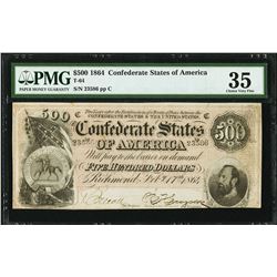 1864 $500 Confederate States of America Note PMG 35