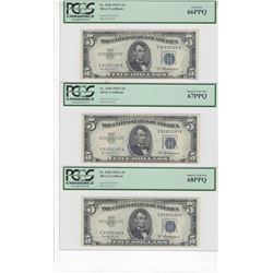 1953A $5 Silver Certificates PCGS  10 Consecutive Notes