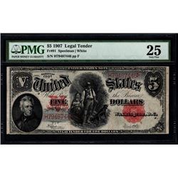 1907 $5 Woodchopper Legal Tender Note PMG 25