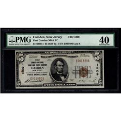 1929 $5 Camden National Bank Note PMG 40