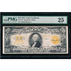 1922 $20 Gold Certificate PMG 25