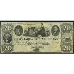 1800's $20 Piscataqua Exchange Bank Note