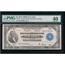 1918 $2 New York Federal Reserve Bank Note PMG 40