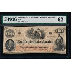 1862-63 $100 Confederate States of America Note PMG 62