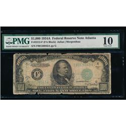 1934A $1000 Atlanta Federal Reserve Note PMG 10