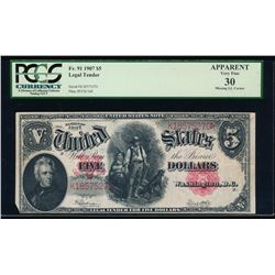 1907 $5 Legal Tender Note PCGS 30