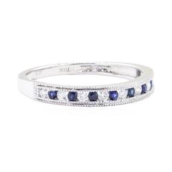 0.20 ctw Sapphire and Diamond Straight-Line Double Milgrain Band - 10KT White Go