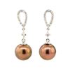 Image 1 : 0.30 ctw Diamond and Chocolate Pearl Dangle Earrings - 14KT White Gold