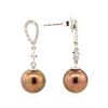 Image 2 : 0.30 ctw Diamond and Chocolate Pearl Dangle Earrings - 14KT White Gold