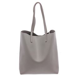 Saint Laurent YSL Grey Calfskin Leather Shopper Tote Bag