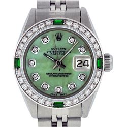 Rolex Ladies Stainless Steel Green MOP Diamond Datejust Wristwatch