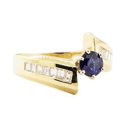 1.31 ctw Blue Sapphire and Diamond Ring - 14KT Yellow Gold