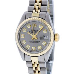 Rolex Ladies 2 Tone 14K Slate Grey Diamond 26MM Datejust Wristwatch