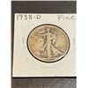 Image 1 : 1938 D Fine Walking Liberty Silver Half Dollar