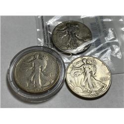 Lot of 3 Walking Liberty Half Dollars -