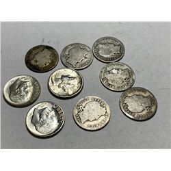 Lot of 9 US Silver Dimes -  90% Silver