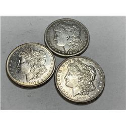 Lot of 3- US Silver Morgan Dollars- 90% Silver